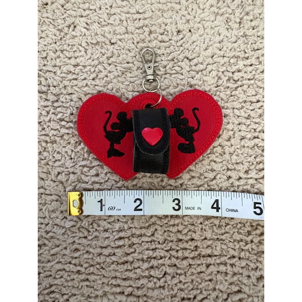 Disney Mickey Minnie Mouse Kissing Heart Keychain Pouch Red Black Bag Charm